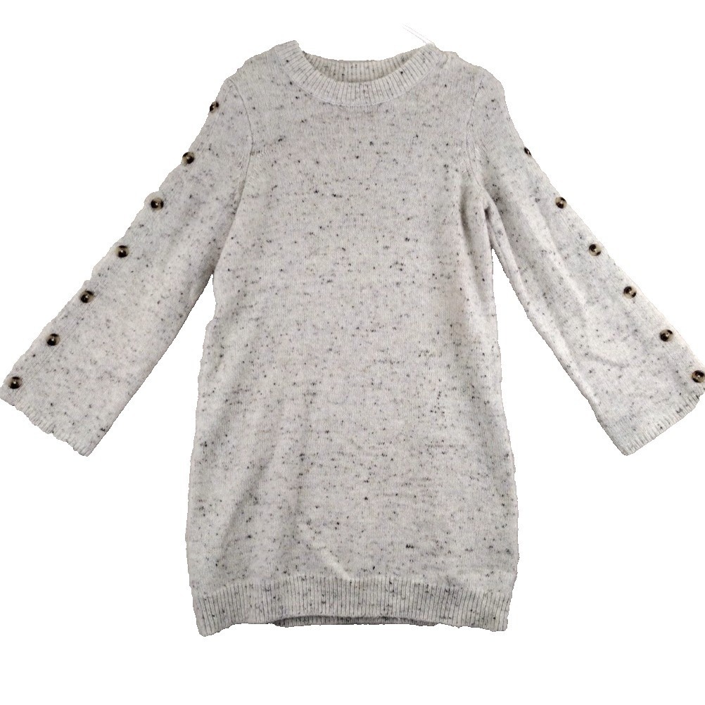 Madewell Speckled Button Sleeve Knit Sweater Dress Cream Small